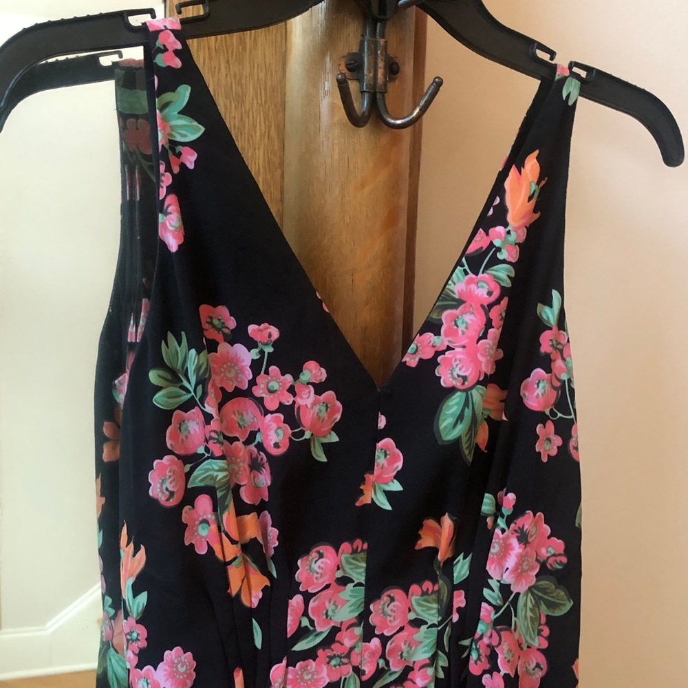 Ann Taylor Women Sleeveless Maxi Dress Sz 4P Black Pink Floral Sheer Dress - Picture 2 of 7